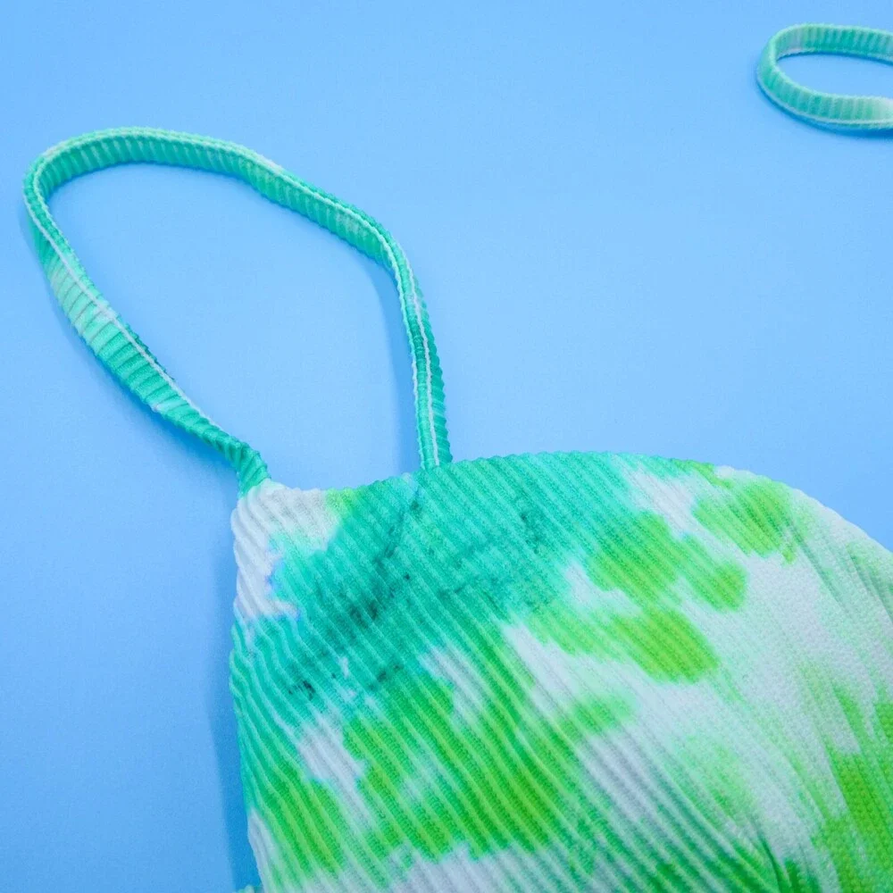 Victorias Secret Green Tie Dye Ribbed Large Underwired‎ Padded Bikini Top VS New